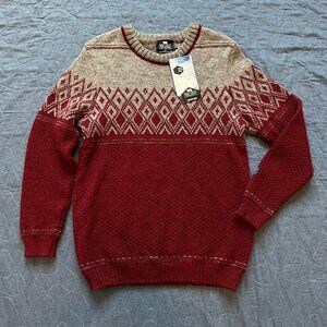 NWT Men's Small Norlender Oster Norwegian Wool Sweater Patterned Maroon Gray